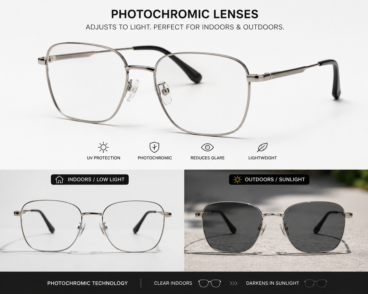 Photochromic Metal Frame Glasses